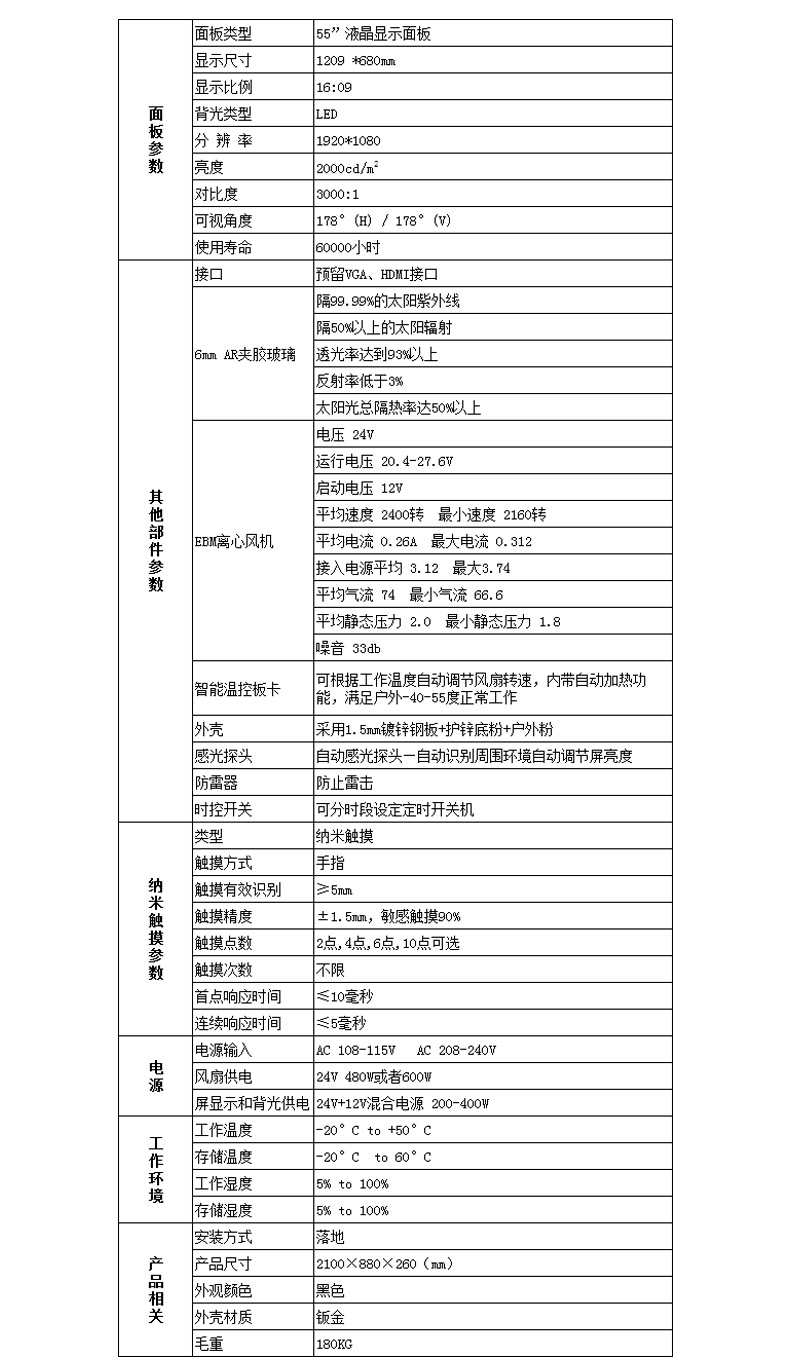 55寸戶外廣告機(jī)參數(shù)介紹